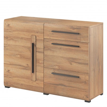 Buffet, 1 porte et 3 tiroirs, couleur chêne, Gamme TutaBois