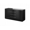 Buffet, 2 portes et 4 tiroirs, couleur verre noir / noir, Gamme LioNoir