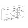 Buffet, 2 portes et 4 tiroirs, couleur verre noir / noir, Gamme LioNoir