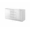 Buffet, 2 portes et 4 tiroirs, couleur verre blanc / blanc, Gamme LioBlanc