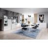Buffet, 2 portes et 4 tiroirs, couleur verre blanc / blanc, Gamme LioBlanc