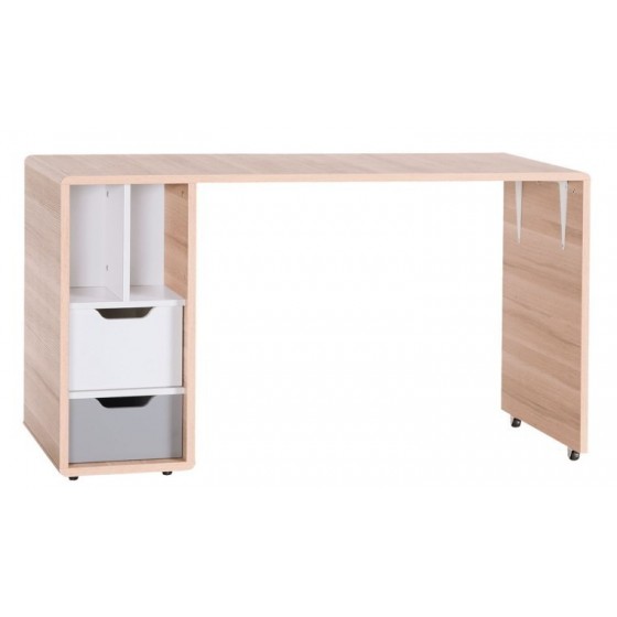 Bureau enfant en bois, 2 tiroirs, 2 niches, roulette, Gamme sintra