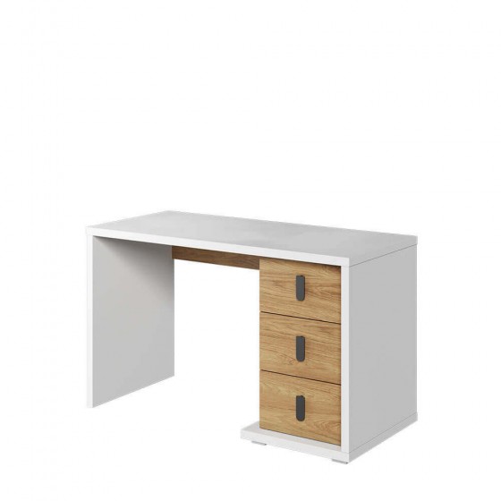 Bureau125cm, 3 tiroirs, couleur bois et blanc, Gamme VITA