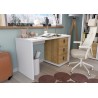 Bureau125cm, 3 tiroirs, couleur bois et blanc, Gamme VITA