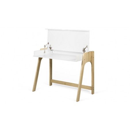 Bureau avec pupitre, blanc et chêne, Gamme aura