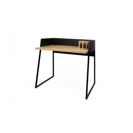 Bureau design noir et chêne avec 3 compartiments, Gamme volga
