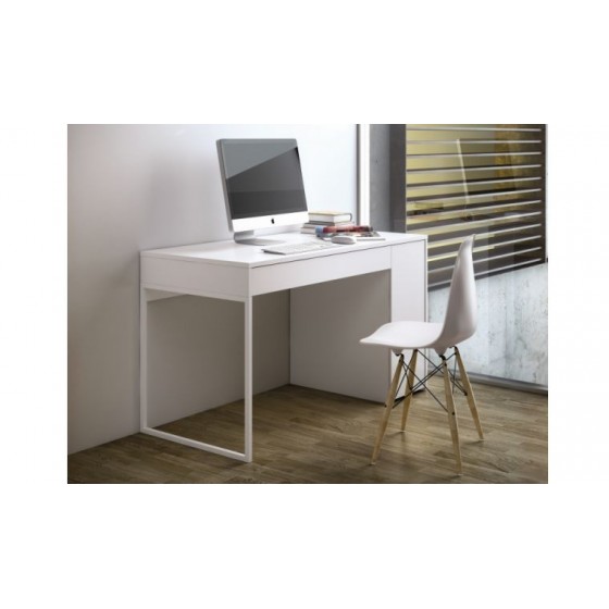 Bureau design blanc avec pieds en métal chrome, Gamme prado