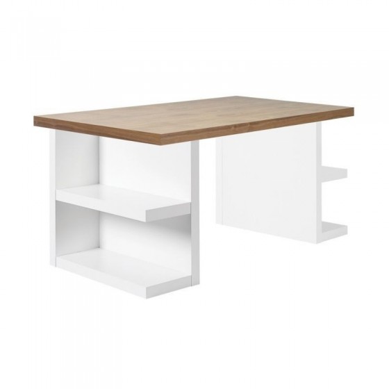 Bureau design avec étagères de rangement, chêne et blanc, Gamme multi