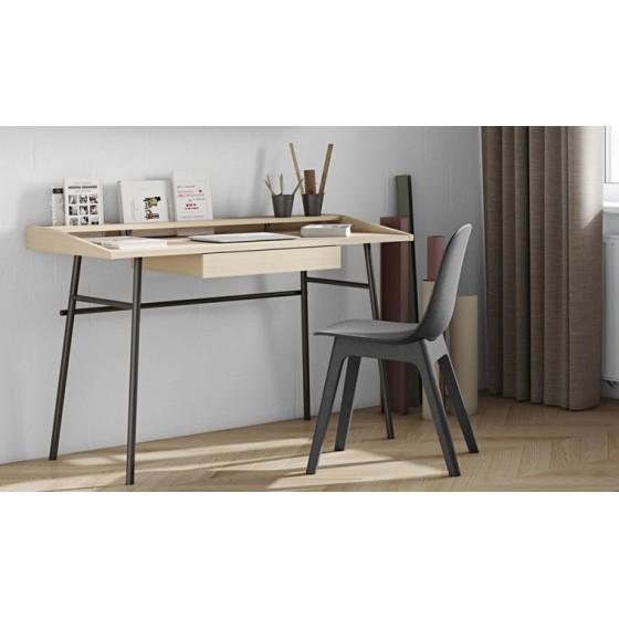 Bureau design avec pieds en métal, 3 niches, 1 tiroir, Gamme ply