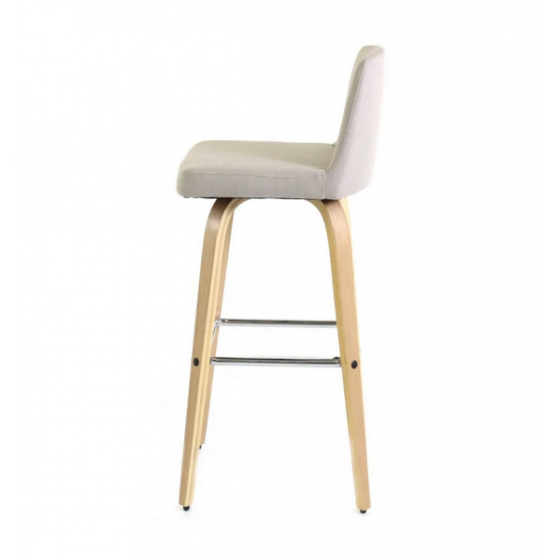 Chaise de bar tissu beige et chêne naturel, Gamme leti