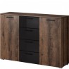 Commode 2 portes et 4 tiroirs noir et chene , Gamme wesel