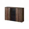 Commode 2 portes et 4 tiroirs noir et chene , Gamme wesel