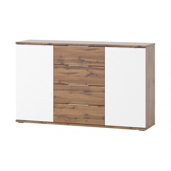 Commode en bois, 4 tiroirs, 2 portes, Gamme davos