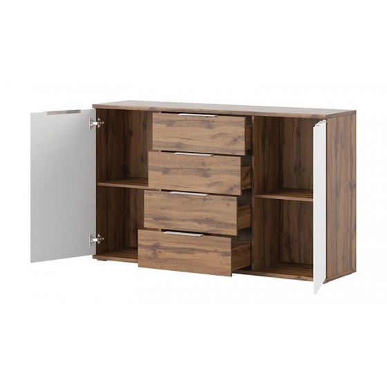 Commode en bois, 4 tiroirs, 2 portes, Gamme davos