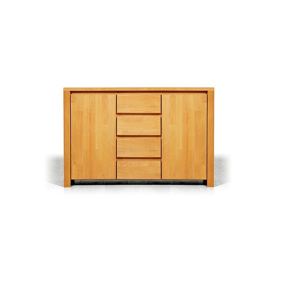 Commode en hêtre, 2 portes, 4 tiroirs centraux, Gamme carouge