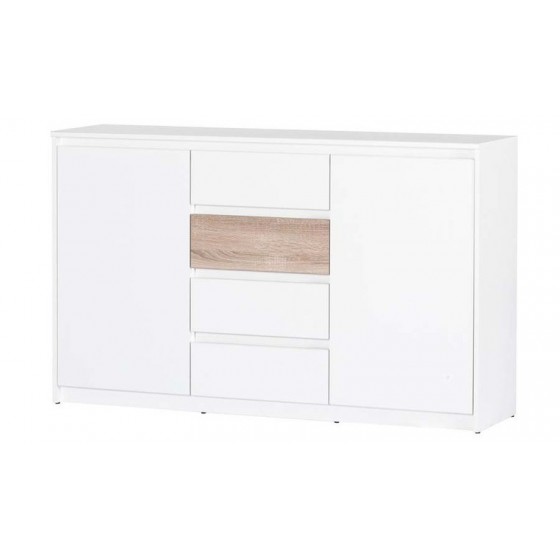 Commode en bois, 2 portes, 4 tiroirs, Gamme binche