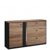 Commode 1 porte 3 tiroirs, couleur bois et noir, Gamme ARIZONA