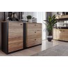 Commode 1 porte 3 tiroirs, couleur bois et noir, Gamme ARIZONA