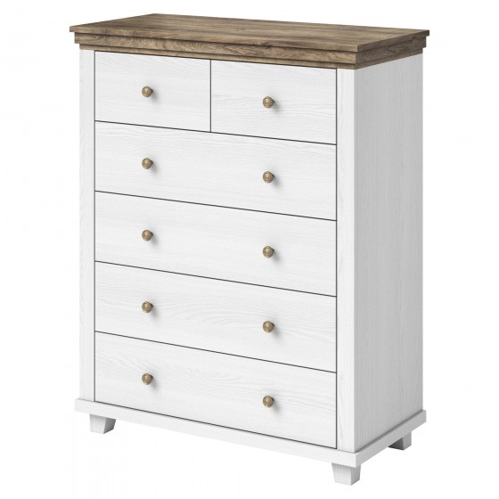Commode 6 tiroirs, couleur bois et blanc, Gamme EvoBlanc