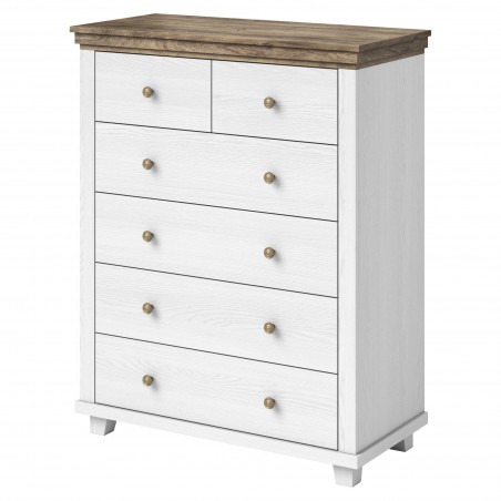 Commode 6 tiroirs, couleur bois et blanc, Gamme EvoBlanc