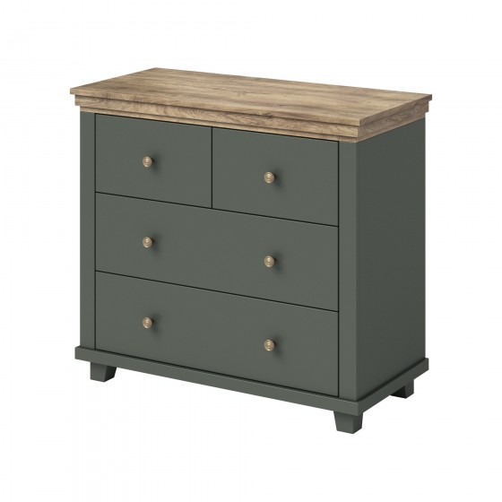 Commode 4 tiroirs, couleur bois et vert, Gamme EvoVert