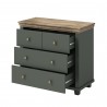 Commode 4 tiroirs, couleur bois et vert, Gamme EvoVert