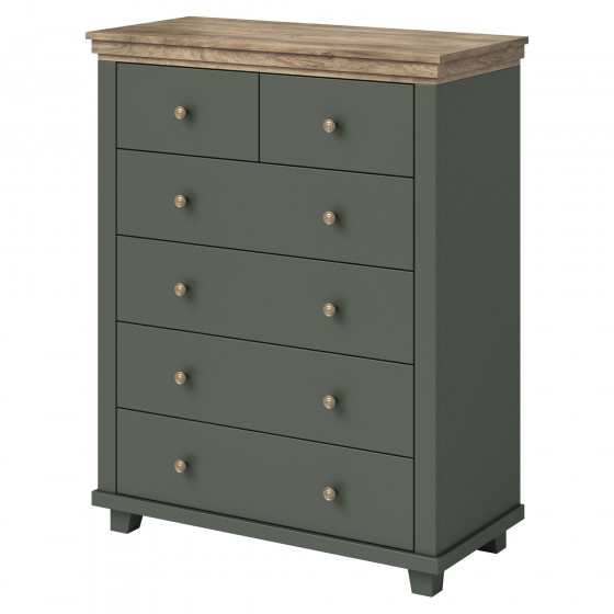Commode 6 tiroirs, couleur bois et vert, Gamme EvoVert