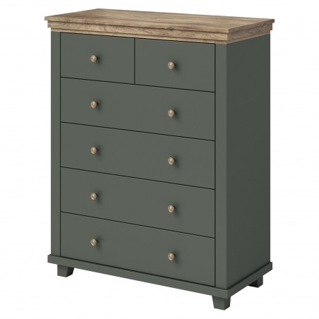 Commode 6 tiroirs, couleur bois et vert, Gamme EvoVert