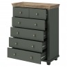 Commode 6 tiroirs, couleur bois et vert, Gamme EvoVert
