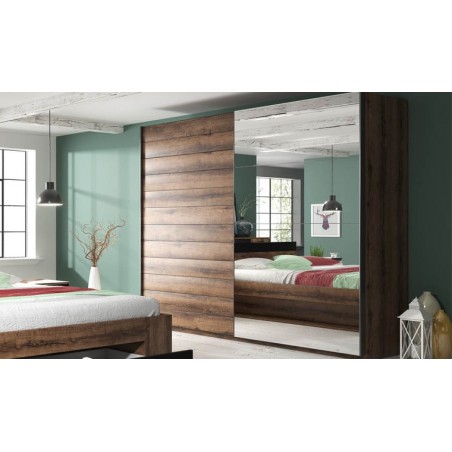 Dressing en chêne foncé, 2 portes coulissantes, 1 miroir, Gamme morat