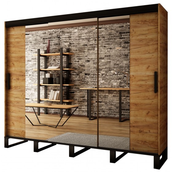 Armoire dressing,  3 portes, 2 penderies, 10 niches et 3 miroirs,  Gamme RICCIANO_T2