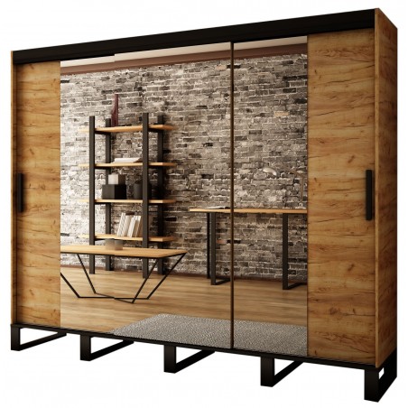 Armoire dressing,  3 portes, 2 penderies, 10 niches et 3 miroirs,  Gamme RICCIANO_T2