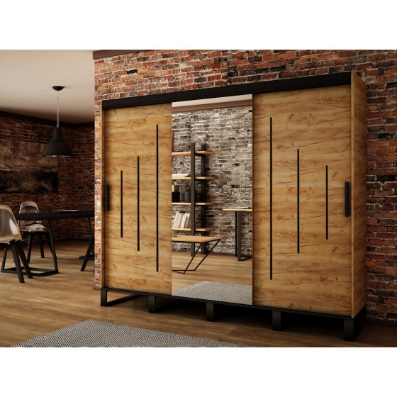 Armoire dressing,  3 portes, 2 penderies, 10 niches et 3 miroirs,  Gamme RICCIANO_Y1