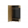 Armoire dressing, 2 portes,  2 niches et 1 penderie, couleur chêne artisanal avec éléments noirs mat