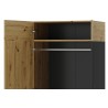 Armoire dressing, 2 portes,  2 niches et 1 penderie, couleur chêne artisanal avec éléments noirs mat