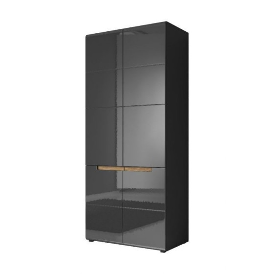 Armoire dressing 2 portes  2 niches et 2 penderies, couleur noir et bois, Gamme TOREKB