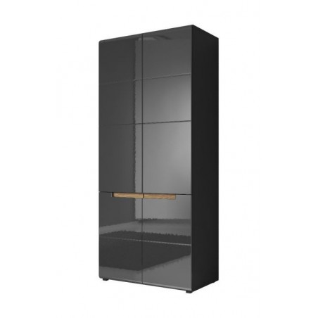 Armoire dressing 2 portes  2 niches et 2 penderies, couleur noir et bois, Gamme TOREKB