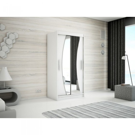 Armoire dressing,  longeur 100 cm, 2 portes , 2 pendries et 5 niches, couleur blanc,  Gamme WAVE