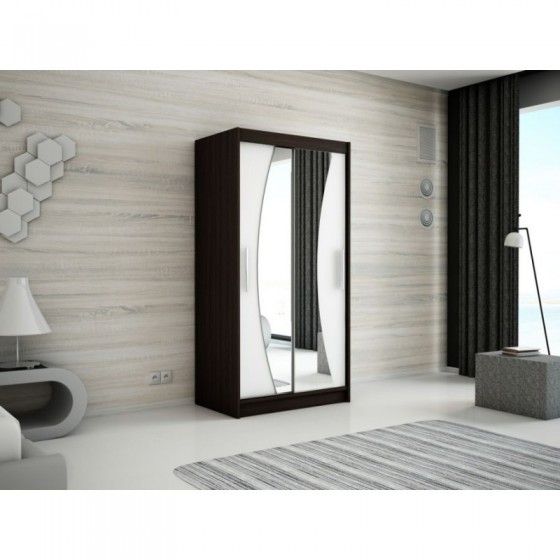 Armoire dressing,  longeur 120 cm, 2 portes , 2 pendries et 5 niches, couleur wenge,  Gamme WAVE