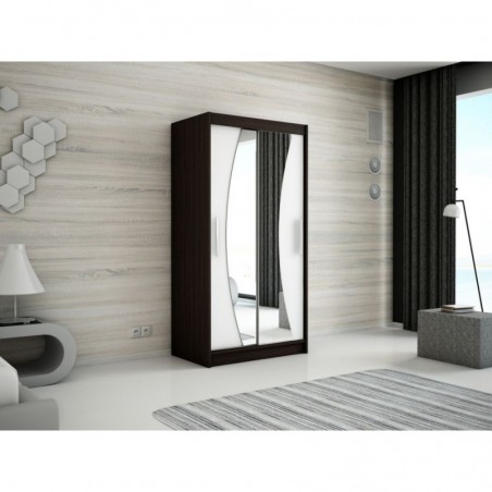 Armoire dressing,  longeur 120 cm, 2 portes , 2 pendries et 5 niches, couleur wenge,  Gamme WAVE
