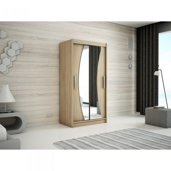 Armoire dressing,  longeur 100 cm, 2 portes , 2 pendries et 5 niches, couleur somona,  Gamme WAVE