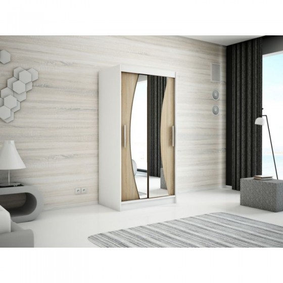 Armoire dressing,  longeur 120 cm, 2 portes , 2 pendries et 5 niches, couleur blanc,  Gamme WAVE