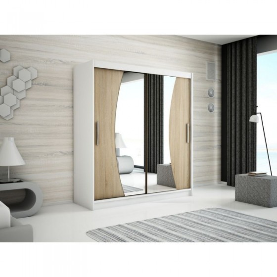 Armoire dressing,  longeur 180 cm, 2 portes , 2 pendries et 5 niches, couleur blanc,  Gamme WAVE