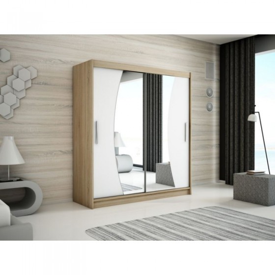 Armoire dressing,  longeur 180 cm, 2 portes , 2 pendries et 5 niches, couleur somona,  Gamme WAVE