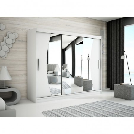 Armoire dressing,  longeur 250 cm, 3 portes , 2 pendries et 10 niches, couleur blanc,  Gamme WAVE