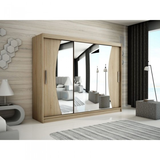 Armoire dressing,  longeur 250 cm, 3 portes , 2 pendries et 10 niches, couleur somona,  Gamme WAVE