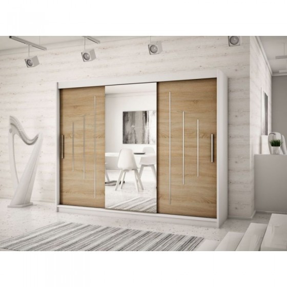 Armoire dressing,  longeur 250 cm, 3 portes, 2 penderies et 10 niches,  Gamme YORK_01