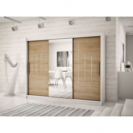 Armoire dressing,  longeur 250 cm, 3 portes, 2 penderies et 10 niches,  Gamme YORK_01