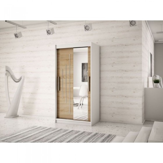 Armoire dressing,  longeur 100 cm, 2 portes, 2 penderies et 5 niches,  Gamme YORK_02