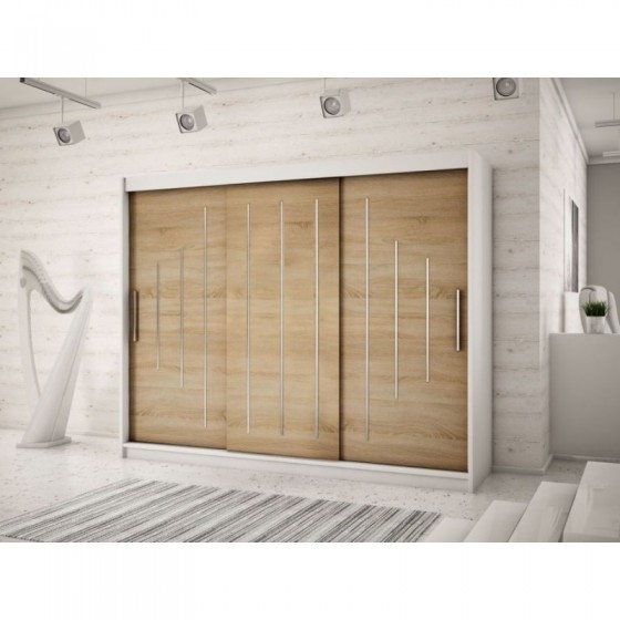 Armoire dressing,  longeur 250 cm, 3 portes, 2 penderies et 10 niches,  Gamme YORK